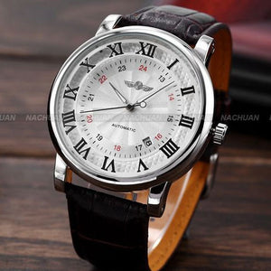 Rome Number Fashion Men WINNER Top Brand Gold Sport Wristwatches Self wind Automatic Mechanical Calendar Leather Watch Clock