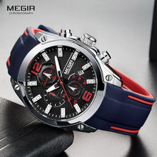 Load image into Gallery viewer, Megir Men&#39;s Chronograph Analog Quartz Watch with Date, Luminous Hands, Waterproof Silicone Rubber Strap Wristswatch for Man