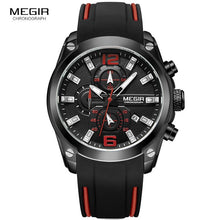 Load image into Gallery viewer, Megir Men&#39;s Chronograph Analog Quartz Watch with Date, Luminous Hands, Waterproof Silicone Rubber Strap Wristswatch for Man
